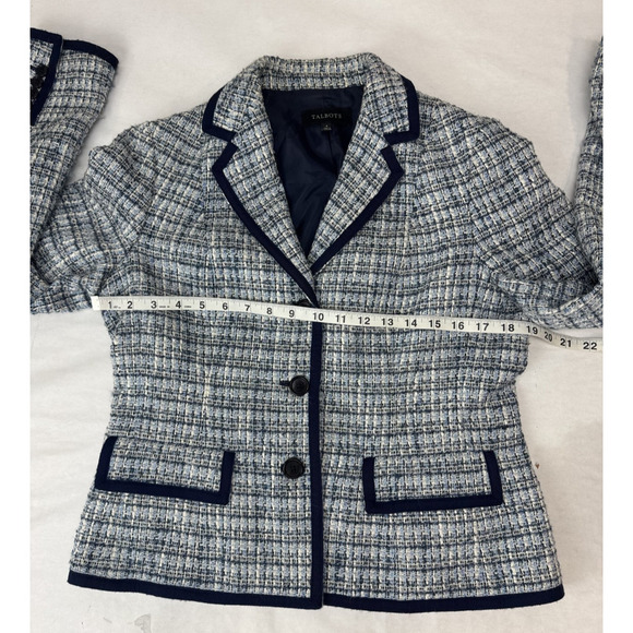 Talbots Women's Navy Blue Tweed Blazer Academia Preppy Plaid Pockets Women's 8 - Picture 4 of 8
